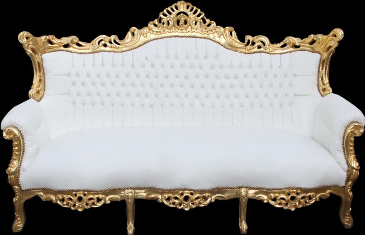 Barock 3-er Sofa Master Weiss / Gold - Antik Möbel