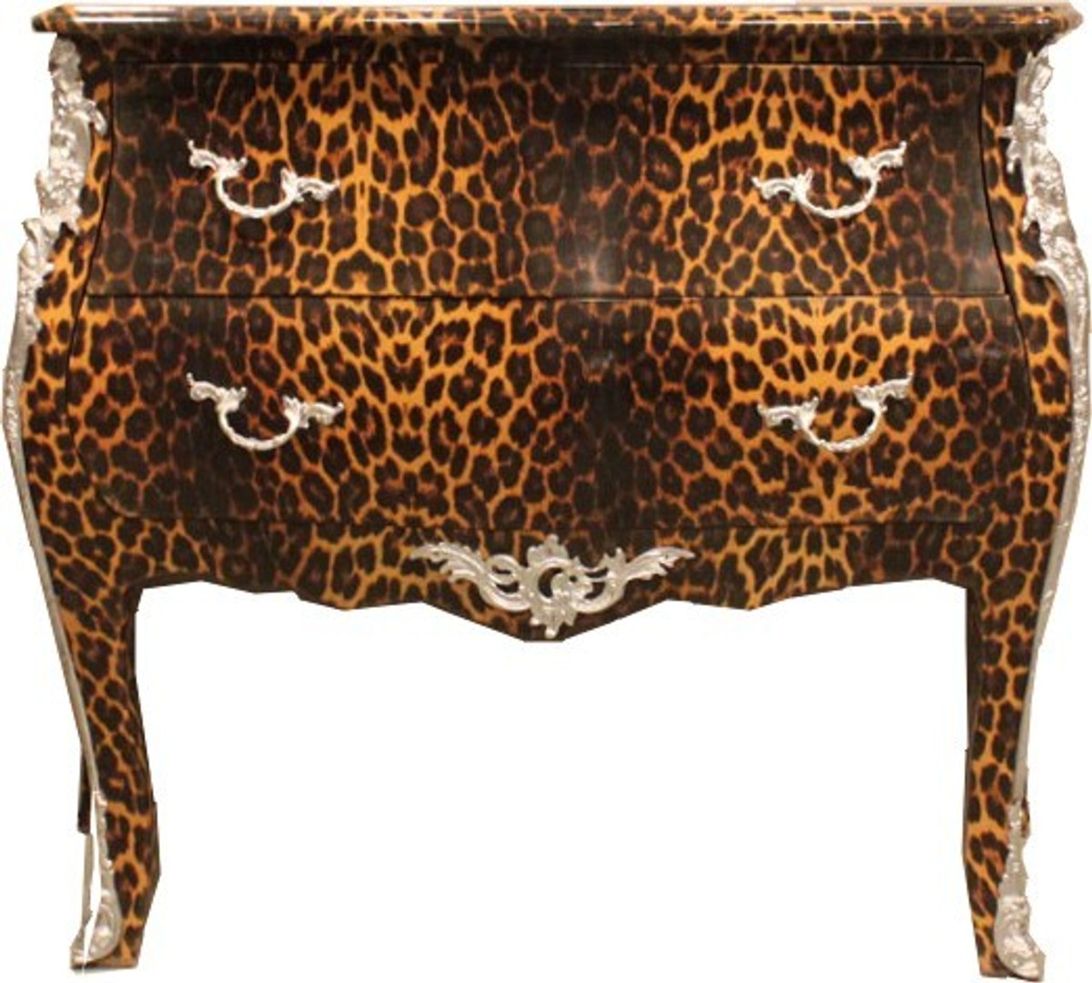 Barock Kommode Leopard mit silbernen Metall Applikationen