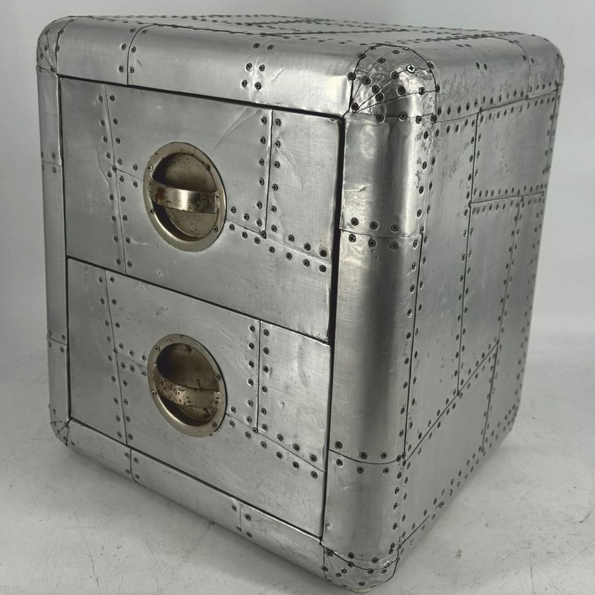 Aluminium Flugzeug Flieger Nachttisch mit 2 Schubladen Silber H. 50 cm