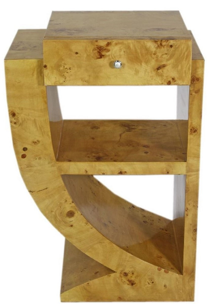 Art Deco Beistelltisch Set Hellbraun 50 x 40 x H. 75 cm - Wurzelholz Beistelltische mit Schublade - Nachttische - Luxus Qualität