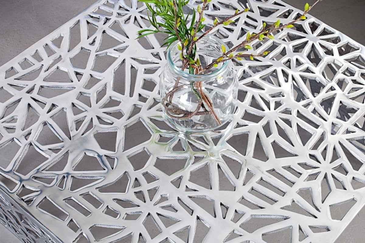 Art Deco Couchtisch Silber Metall 60 x 60 x H. 32 cm - Jugendstil Tisch - Möbel Wohnzimmer