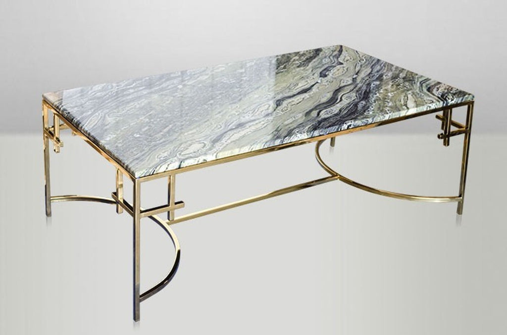 Art Deco Couchtisch Gold Metall / Marmor 130 x 70 cm- Jugendstil Tisch - Möbel Wohnzimmer