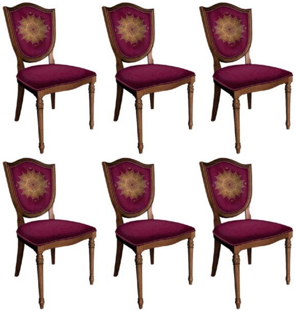 Art Deco Esszimmerstuhl Set Lila / Braun - 6 Handgefertigte Art Deco Küchen Stühle - Art Deco Esszimmer Möbel