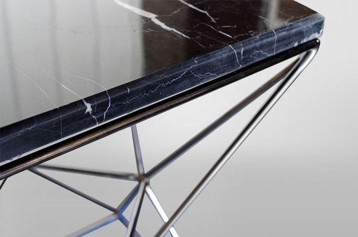 Art Deco Beistelltisch Schwarz Metall / Marmor 35 x 35 cm- Jugendstil Tisch - Möbel Blumentisch