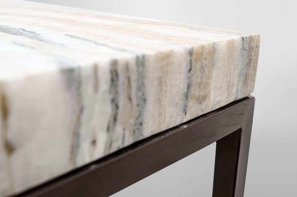 Art Deco Beistelltisch Onyx / Metall 60 x 40 cm- Jugendstil Tisch - Möbel Konsole