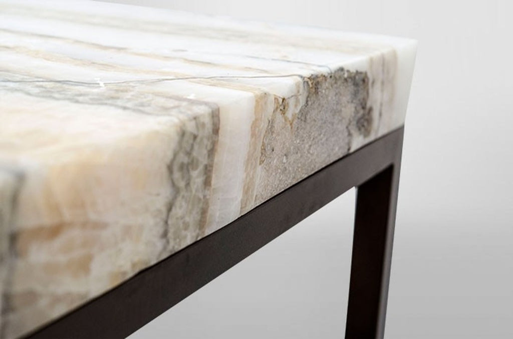 Art Deco Beistelltisch Onyx / Metall 80 x 50 cm- Jugendstil Tisch - Möbel Couchtisch