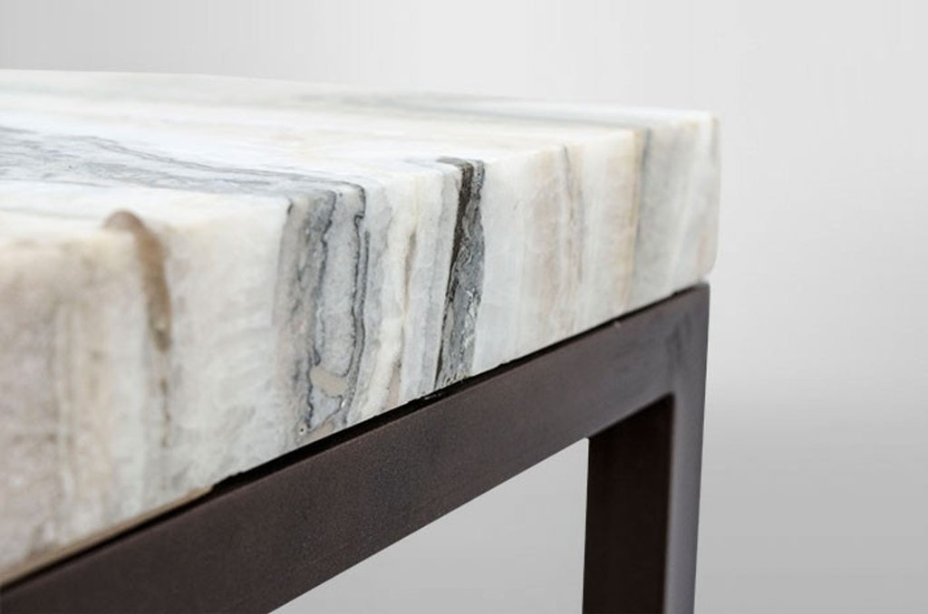 Art Deco Beistelltisch Onyx / Metall 120 x 40 cm- Jugendstil Tisch - Möbel Konsole