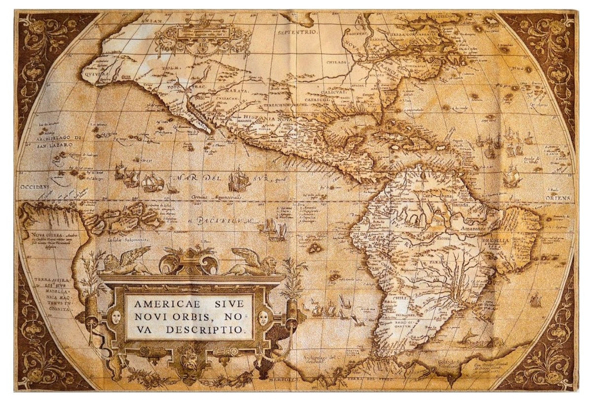 Art Deco Wandteppich Weltkarte Braun / Beige 180 x 130 cm - Art Deco Möbel