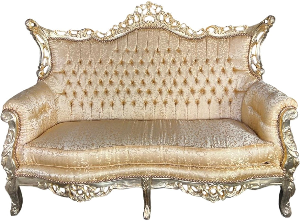 Barock 2er Sofa Gold Muster / Gold - Antik Stil Wohnzimmer Sofa mit Muster - Antik Stil Wohnzimmer Möbel - Barock Wohnzimmer Möbel