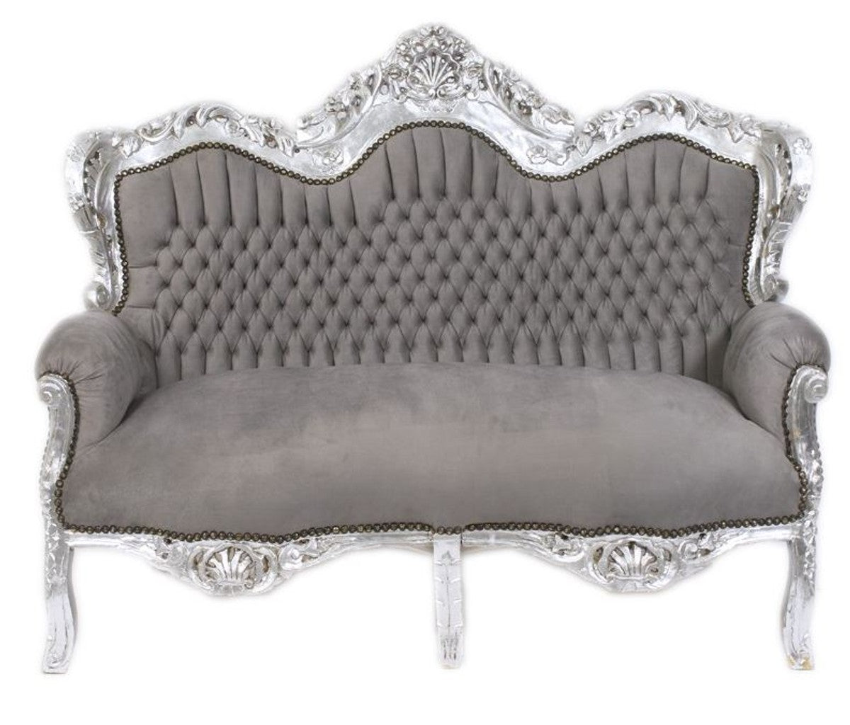 Barock 2er Sofa Master Grau / Silber - Möbel