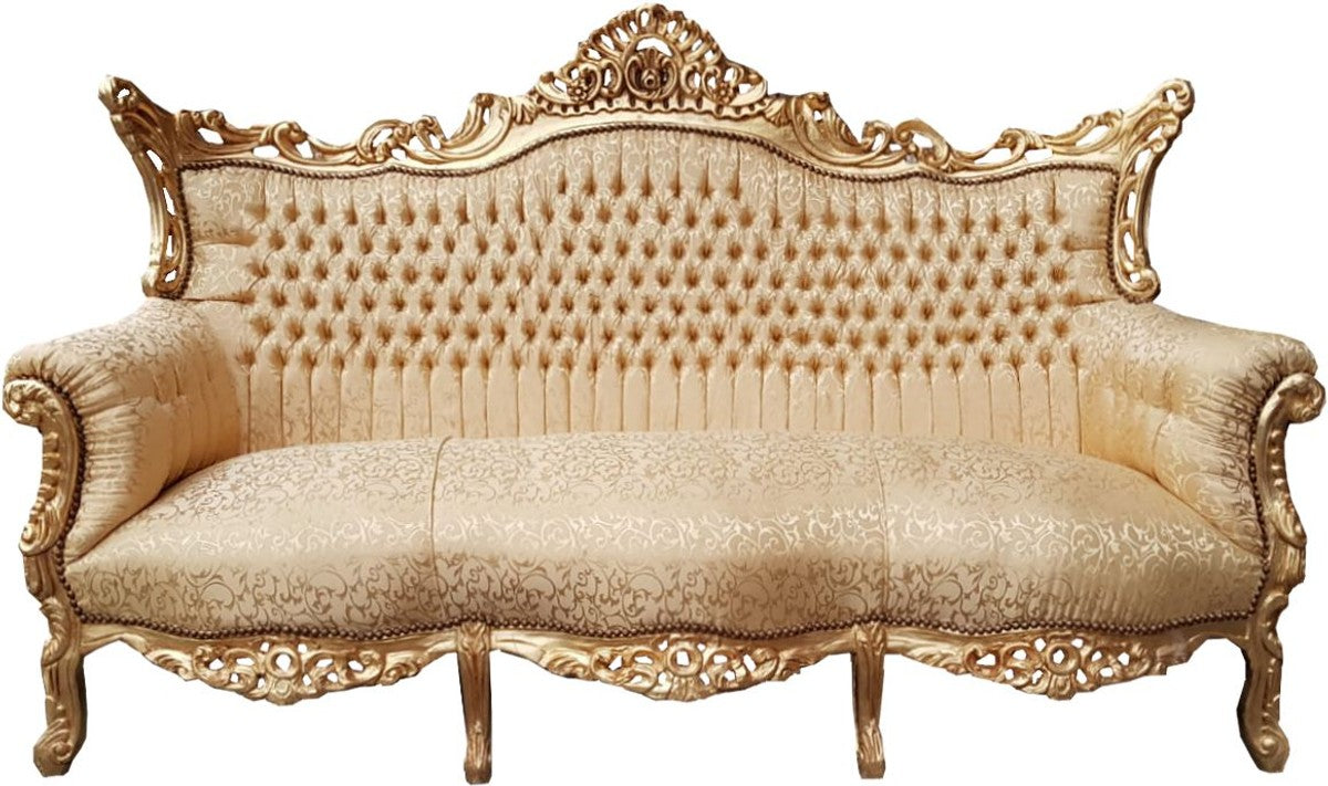 Barock 3er Sofa Gold Muster / Gold - Wohnzimmer Möbel Couch Lounge
