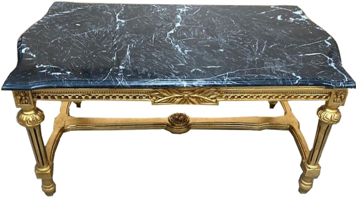 Barock Antik Couchtisch Gold mit schwarzer Marmorplatte 103 x 56 x 47 cm - Antik Look