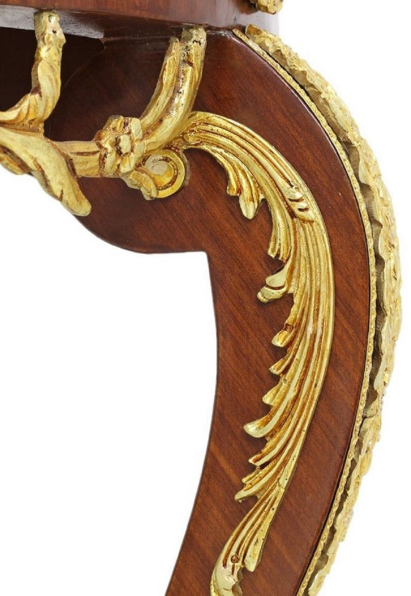 Barock Beistelltisch Braun / Gold / Rot Ø 55 x H. 78 cm - Runder Massivholz Tisch im Barockstil - Barock Wohnzimmer Möbel