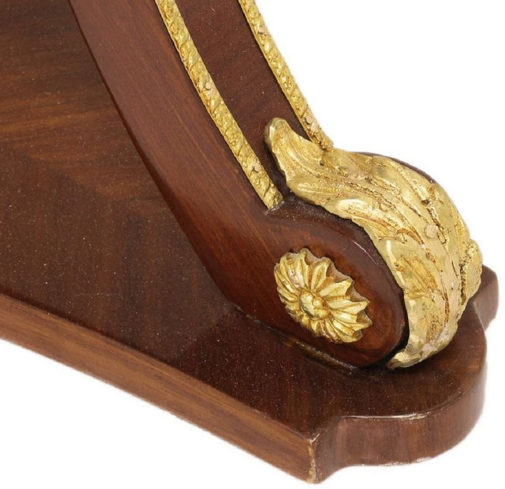 Barock Beistelltisch Braun / Gold / Schwarz Ø 55 x H. 78 cm - Runder Massivholz Tisch im Barockstil - Barock Wohnzimmer Möbel