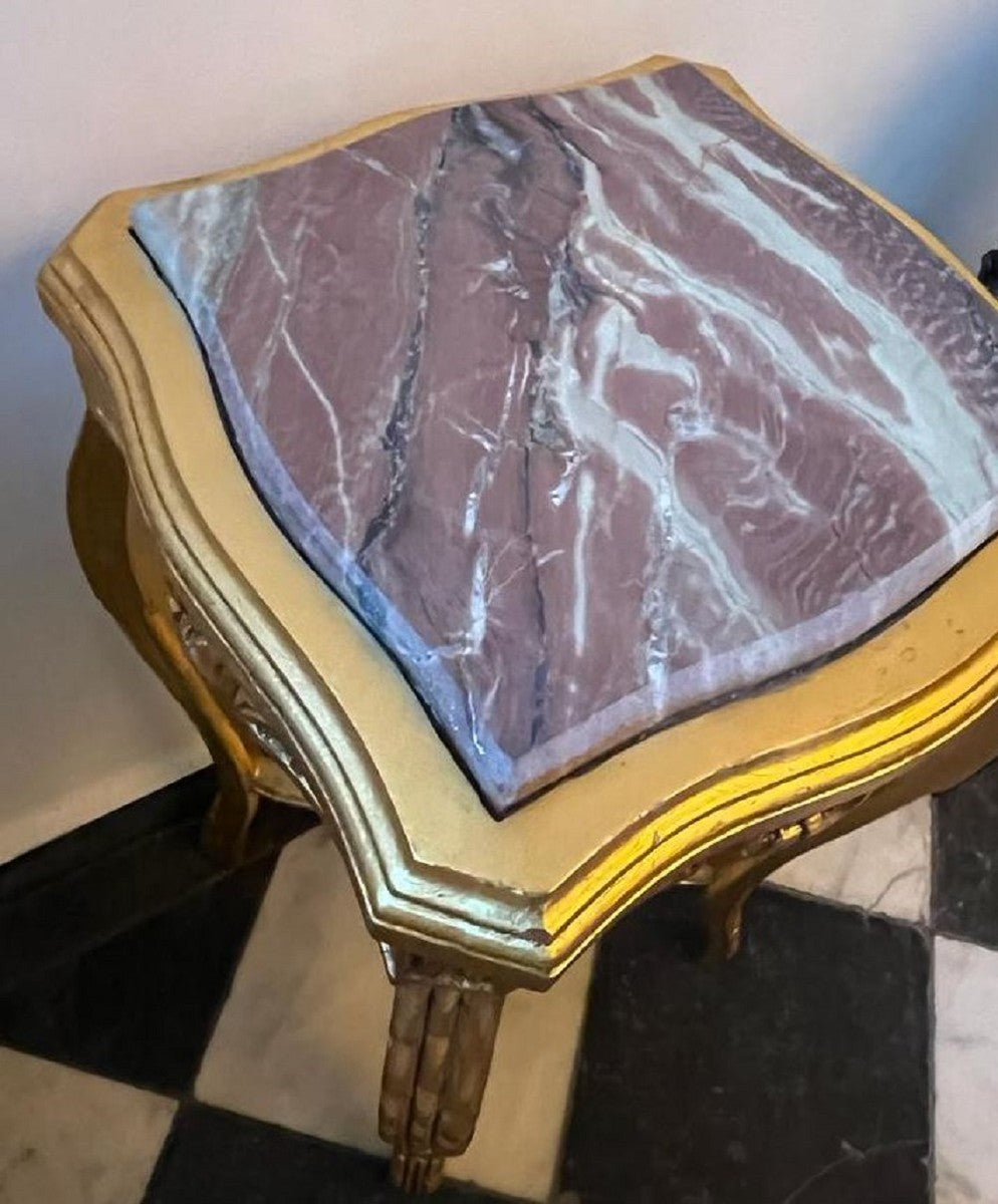 Barock Beistelltisch Gold / Grau - Quadratischer Antik Stil Tisch mit Marmorplatte - Barockstil Wohnzimmer Möbel im Barockstil - Barock Möbel