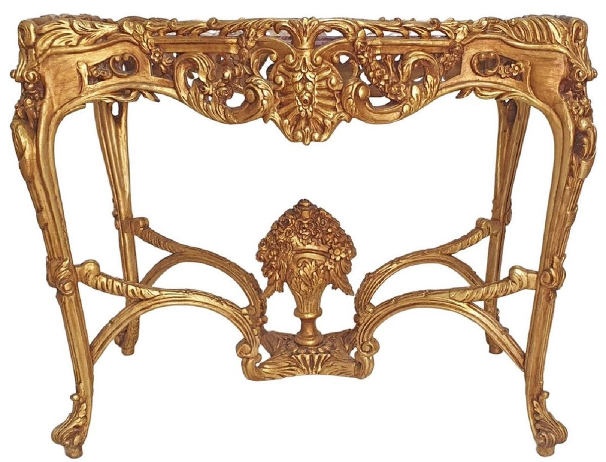 Barock Beistelltisch Gold / Grau - Rechteckiger Antik Stil Tisch mit Marmorplatte - Wohnzimmer Möbel im Barockstil - Antik Stil Möbel - Barock Möbel