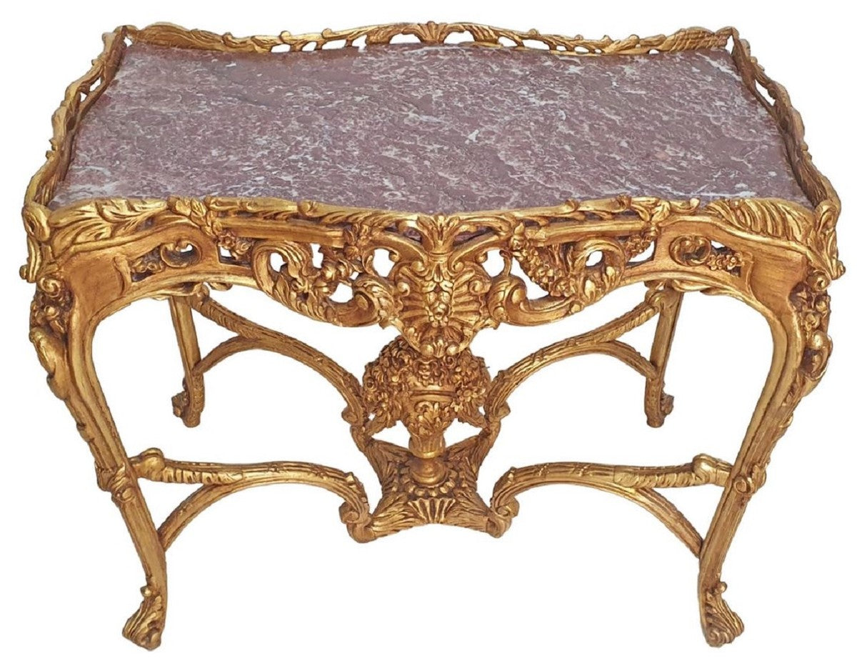 Barock Beistelltisch Gold / Grau - Rechteckiger Antik Stil Tisch mit Marmorplatte - Wohnzimmer Möbel im Barockstil - Antik Stil Möbel - Barock Möbel