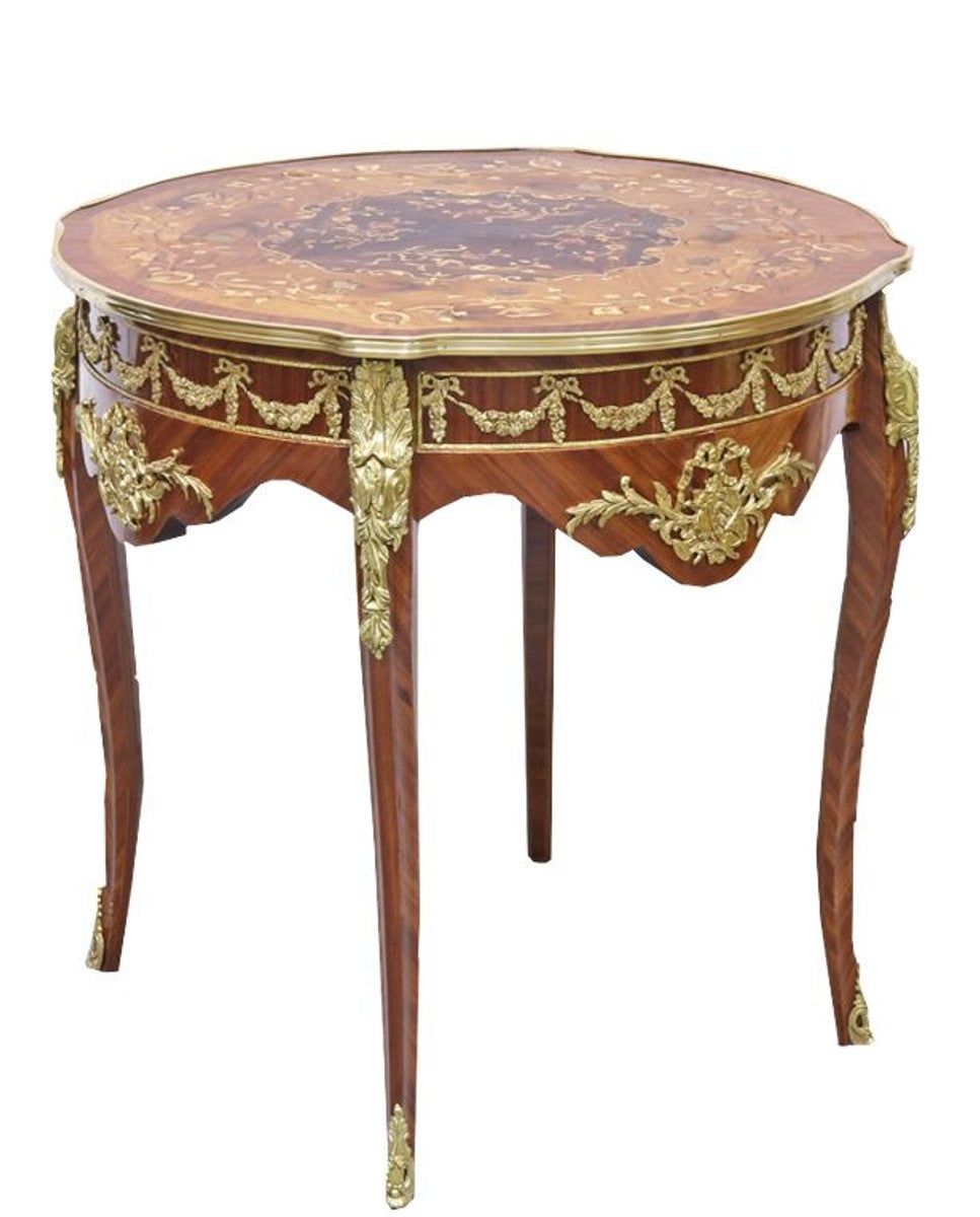 Barock Beistelltisch Mahagoni Intarsien / Gold H78 x 76 cm - Ludwig XVI Antik Stil Tisch - Möbel