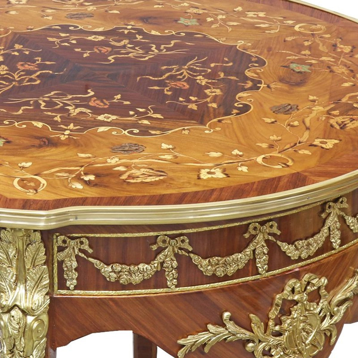 Barock Beistelltisch Mahagoni Intarsien / Gold H78 x 76 cm - Ludwig XVI Antik Stil Tisch - Möbel