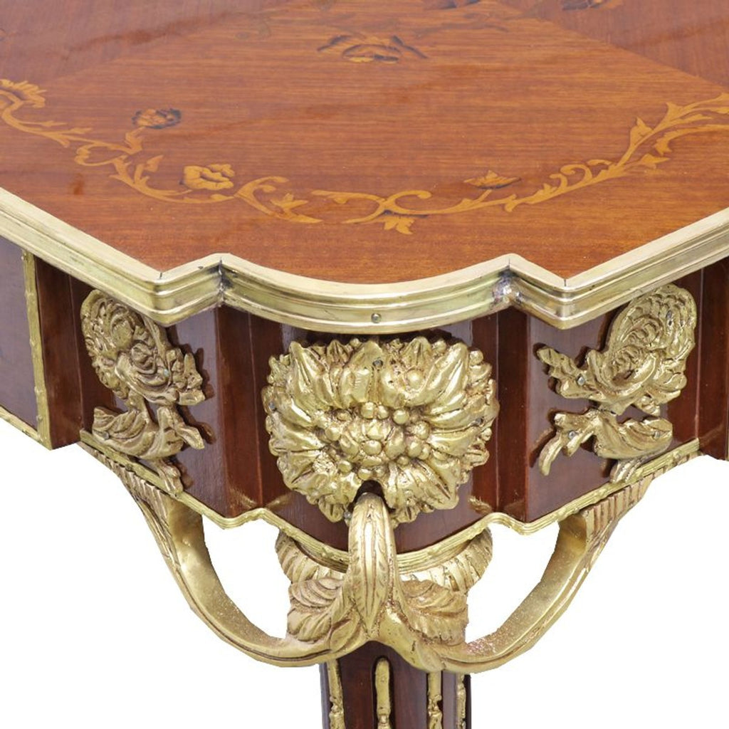 Barock Beistelltisch Mahagoni Intarsien / Gold H75 x 50 cm - Ludwig XVI Antik Stil Tisch - Möbel