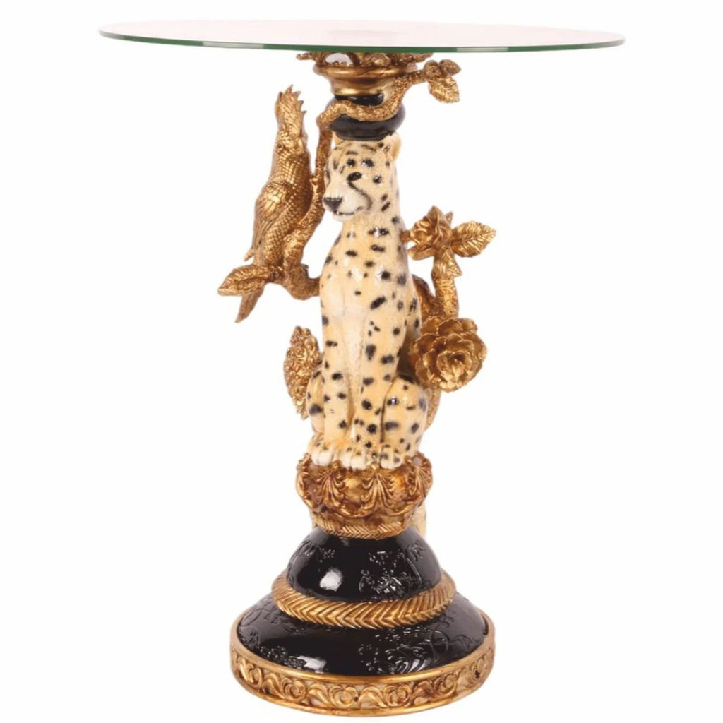 Barock Beistelltisch Leopard mit Glasplatte H. 51,5 cm - Barock Möbel