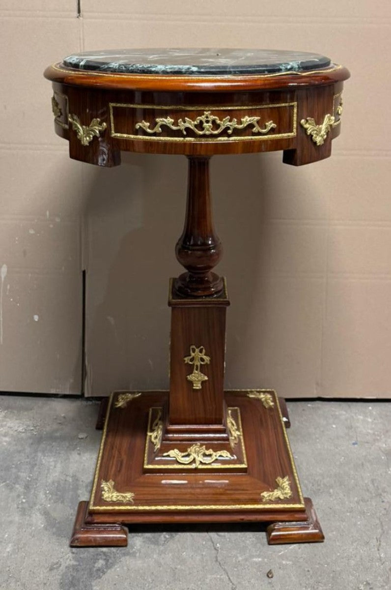 Barock Beistelltisch mit Marmorplatte Braun / Gold / Schwarz H. 84 cm