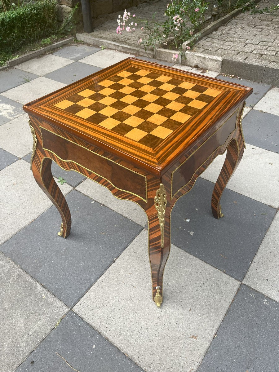 Barock Spieltisch mit Schach & Backgammon Spielfläche Dunkelbraun / Messing 60 x 60 x H. 71 cm - Antik Stil Möbel