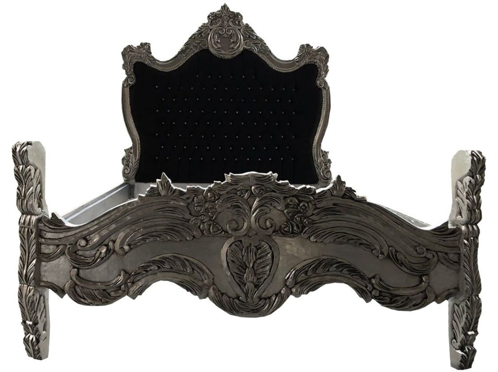 Barock Bett Schwarz / Silber Bling Bling Glitzersteine 140 x 200 cm aus der Luxus Kollektion von Casa Padrino