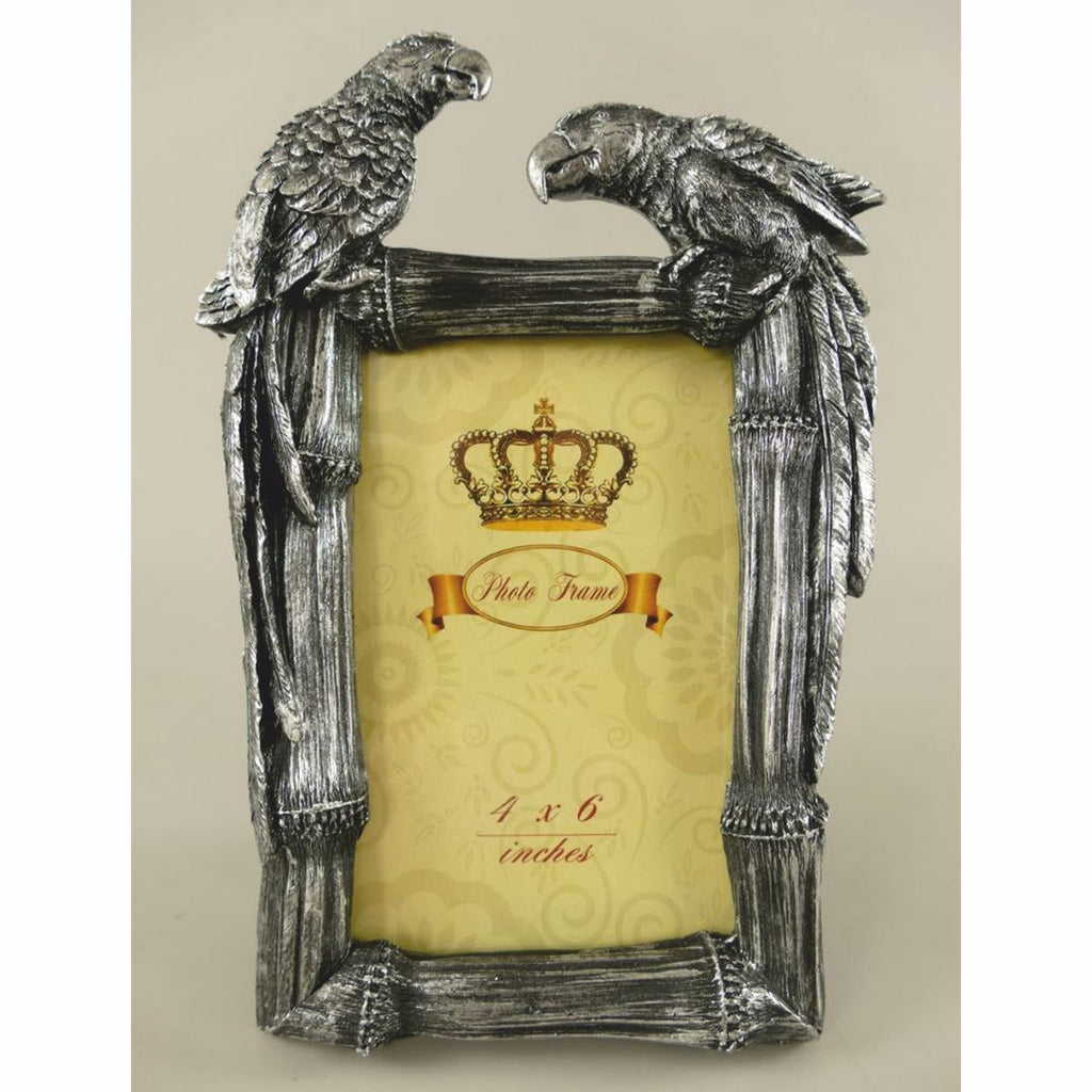 Barock Bilderrahmen Papageien Antik Silber H. 23 cm - Barockstil Deko Accessoires