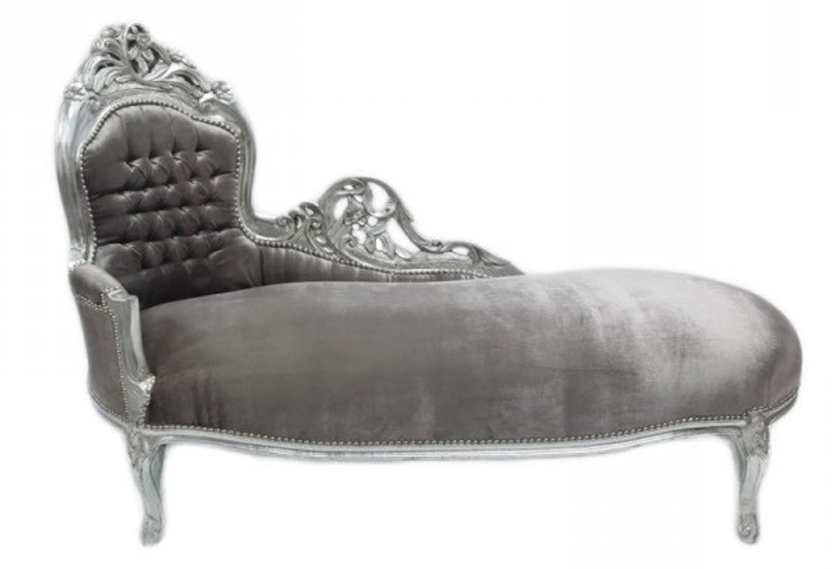 Barock Chaiselongue King Grau/Silber Mod2 - Recamiere Liege Wohnzimmer