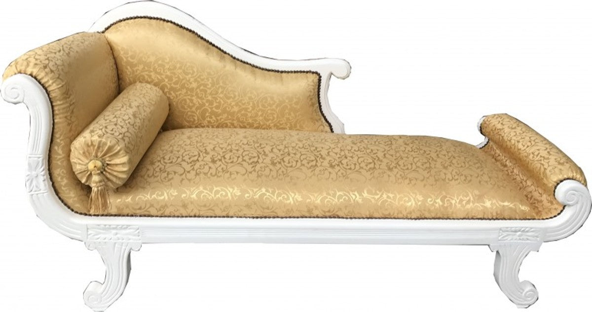 Barock Chaiselongue Modell XXL Gold Muster / Weiß - Recamiere Wohnzimmer Möbel
