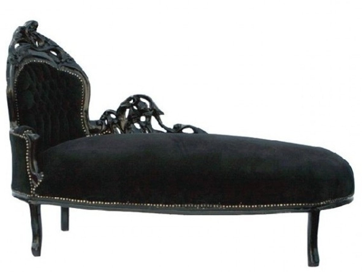 Barock Chaiselongue Schwarz/Schwarz linke Seite - Möbel Recamiere Liege