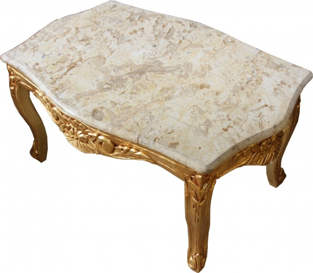 Barock Couchtisch Gold mit cremefarbener Marmorplatte 99 x 63 cm - Limited Edition