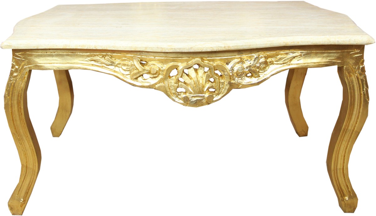 Barock Couchtisch Gold mit Marmorplatte Creme - Möbel Wohnzimmer Tisch Antik Stil