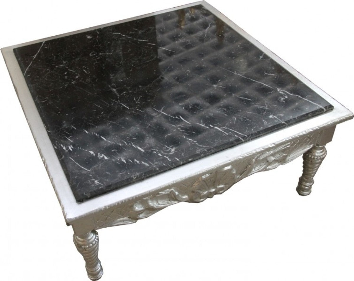 Barock Couchtisch Silber mit schwarzer Marmorplatte 95 x 95 x 43.5 cm - Barock Möbel