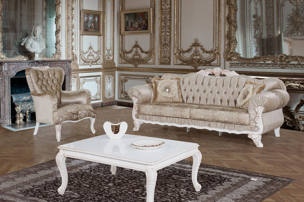 Barock Couchtisch Weiß / Beige 104 x 80 x H. 45 cm - Massivholz Wohnzimmertisch im Barockstil - Barock Wohnzimmer Möbel