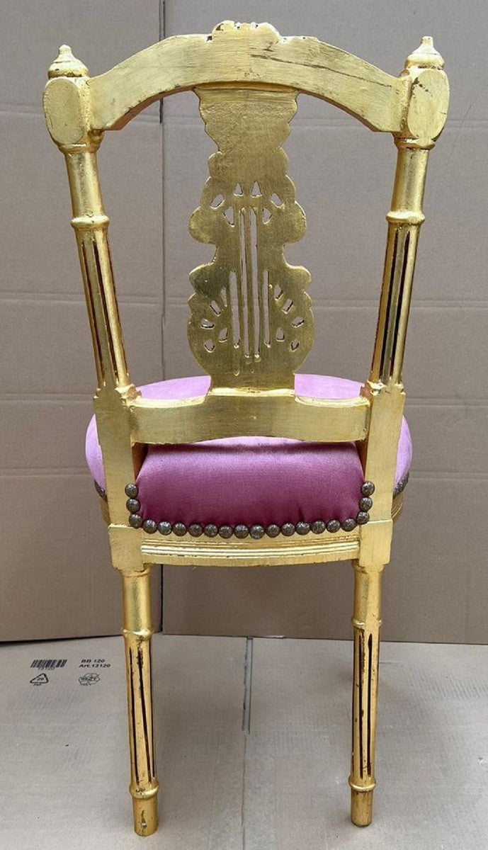 Barock Damen Stuhl Rosa / Gold - Handgefertigter Antik Stil Schminktisch Stuhl - Schlafzimmer Möbel im Barockstil - Barock Möbel
