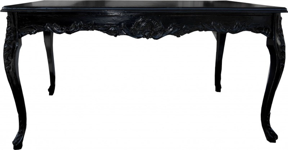 Barock Esstisch Schwarz mit Glasplatte - Esszimmer Tisch - alle Grössen