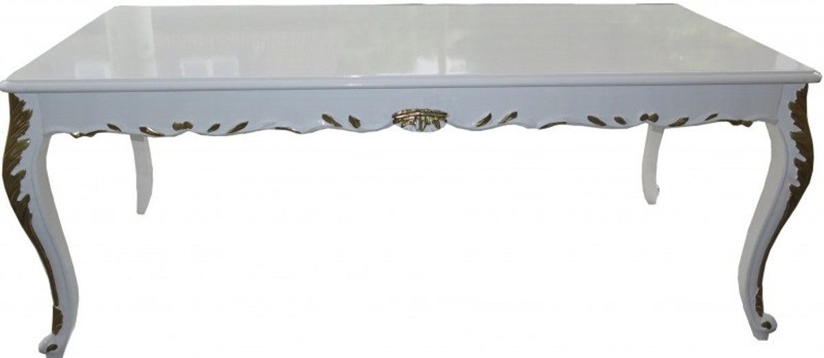 Barock Esszimmer Set Weiß / Weiß / Gold - Esstisch + 6 Stühle - Möbel Antik Stil