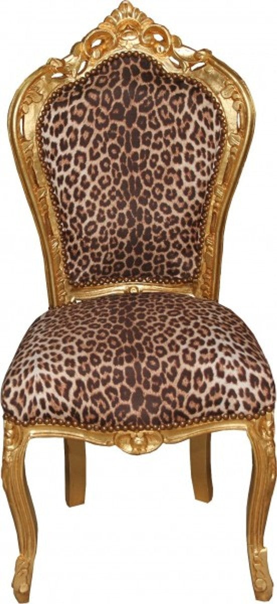 Barock Esszimmer Set Leopard/Gold - Esstisch + 6 Stühle ohne Armlehnen