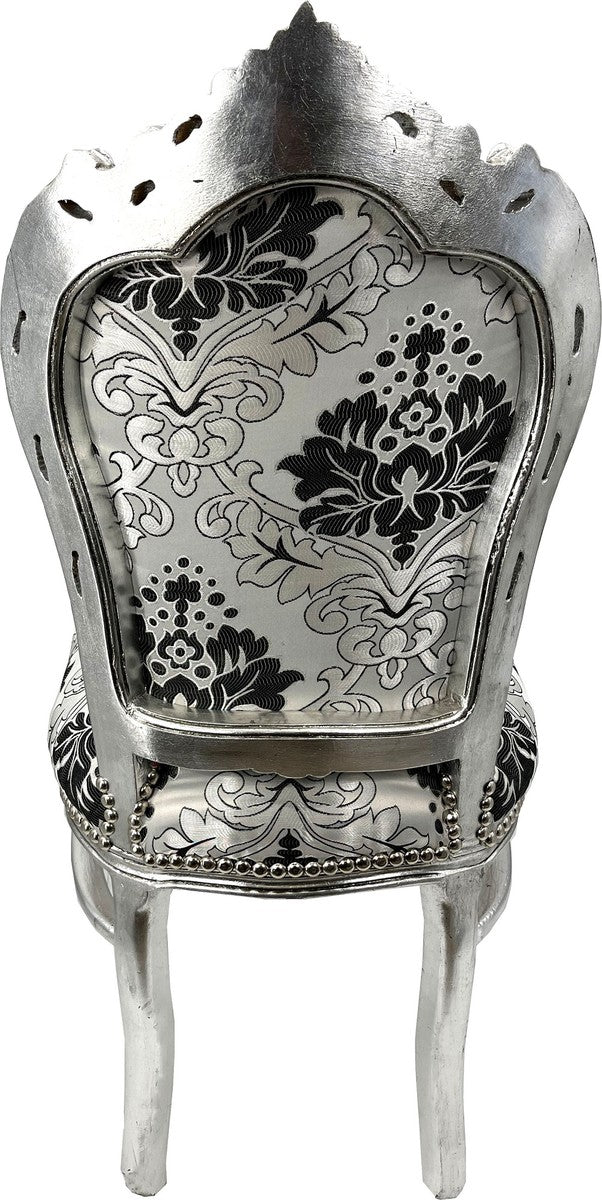 Barock Esszimmer Stuhl Silber Muster / Silber - Handgefertigter Antik Stil Stuhl mit elegantem Muster - Esszimmer Möbel im Barockstil - Barock Möbel