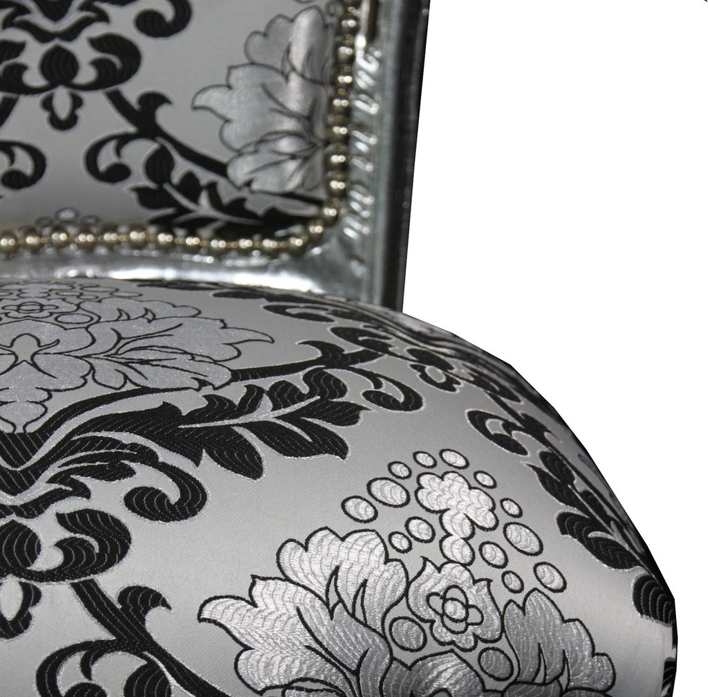 Barock Esszimmer Stuhl Silber Schwarz Muster / Silber ohne Armlehnen - Antik Möbel