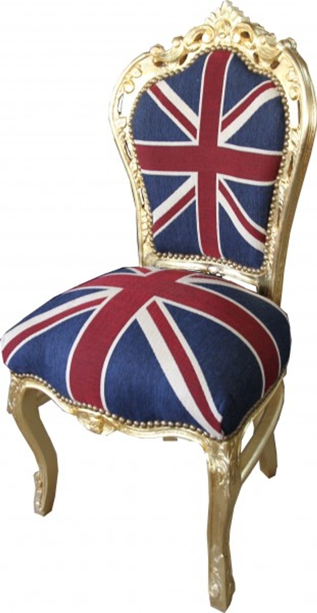 Barock Esszimmer Stuhl Union Jack / Gold - Möbel Antik Stil