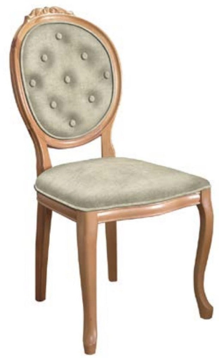 Barock Esszimmerstuhl Grau / Naturfarben - Handgefertigter Antik Stil Stuhl - Esszimmer Möbel im Barockstil