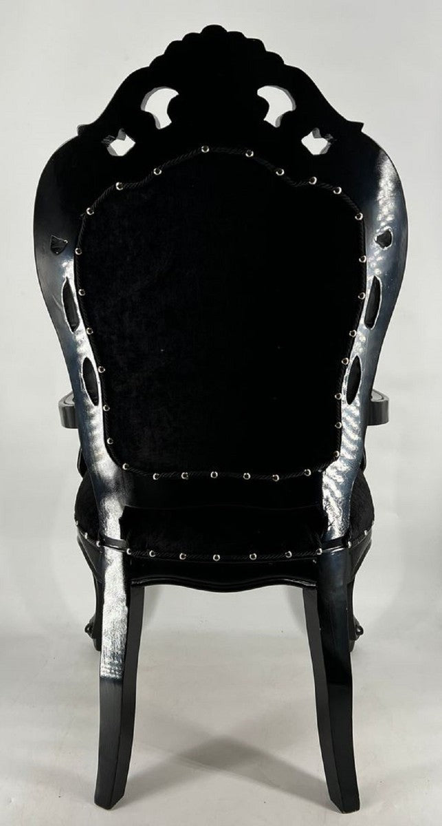 Barock Samt Esszimmer Stuhl mit Armlehnen Schwarz - Barock Möbel