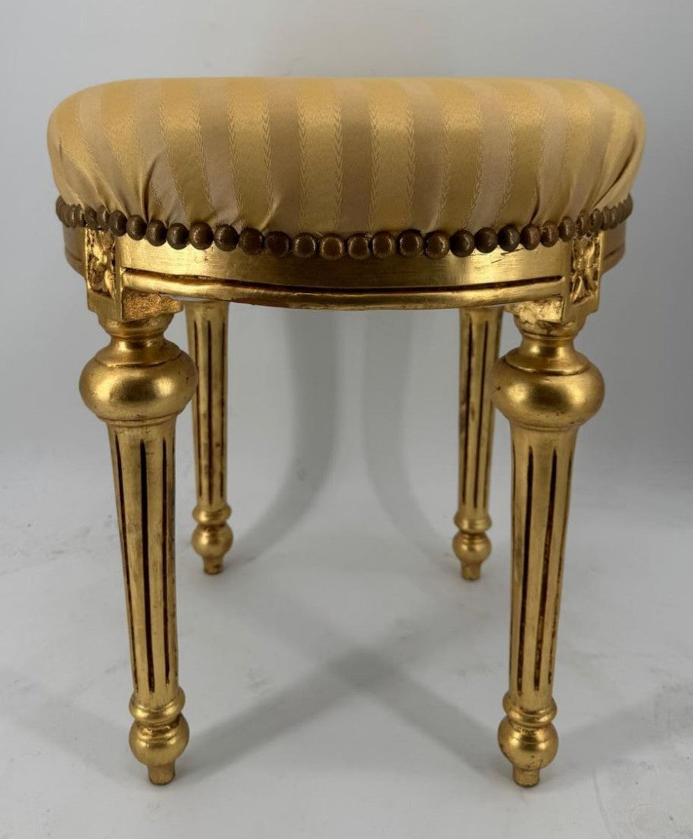 Barock Hocker Gold / Antik Gold H. 53 cm - Runder Barockstil Sitzhocker