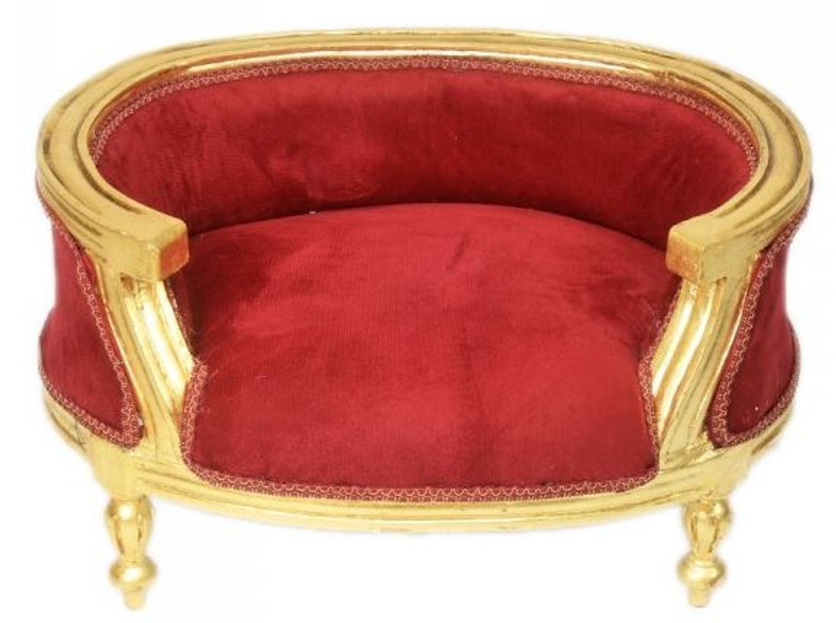 Barock Hunde & Katzen Sofa Bordeaux / Gold Hundebett & Katzenbett