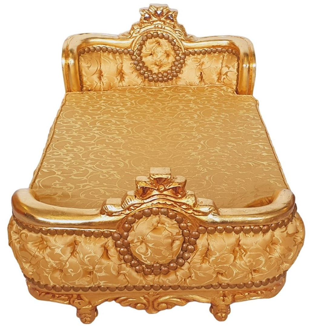 Barock Hundebett Gold Muster / Gold - Handgefertigtes Antik Stil Hundebett - Prunkvolle Hunde Möbel im Barockstil - Antik Stil Tiermöbel - Barock Tiermöbel