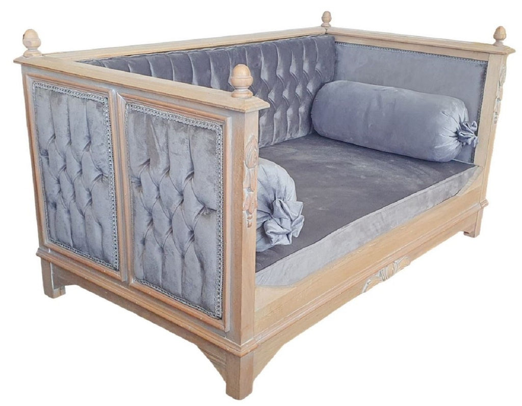 Barock Hundebett Grau / Naturfarben - Prunkvolles Antik Stil Hundebett - Handgefertigte Hunde Möbel im Barockstil - Barock Tiermöbel - Antik Stil Tiermöbel