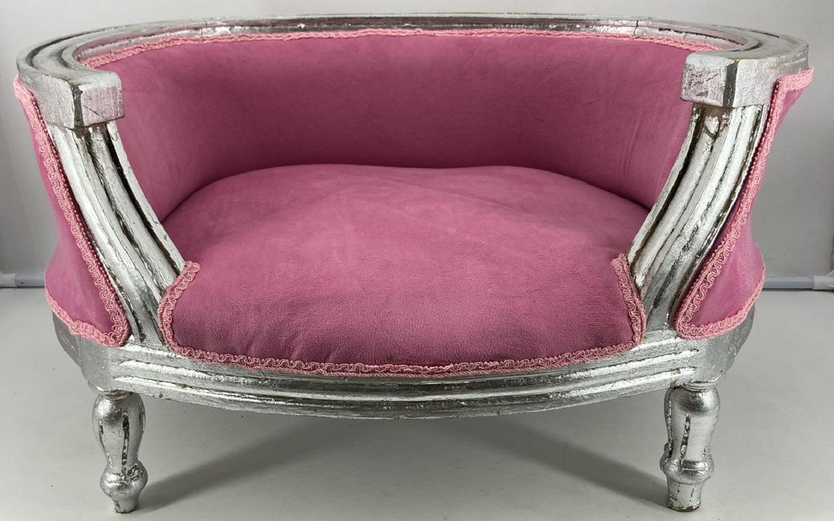 Barock Hundebett Rosa / Silber - Barock Hundemöbel - Barock Tiermöbel - Prunkvolle Tiermöbel im Barockstil
